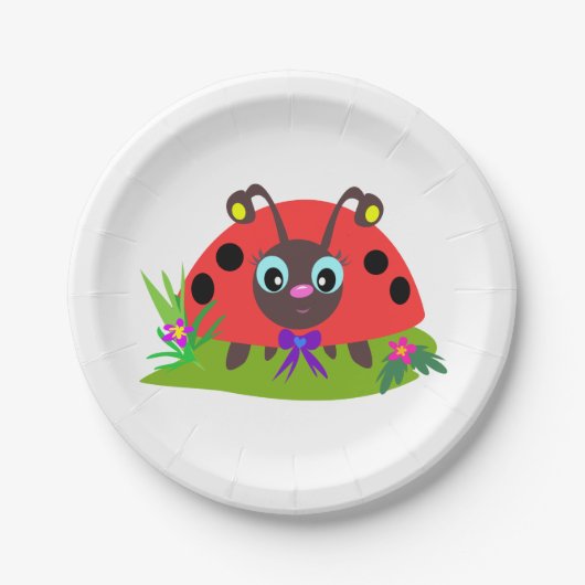 Cartoon Ladybug Bow und Blume Pappteller (Vorderseite)