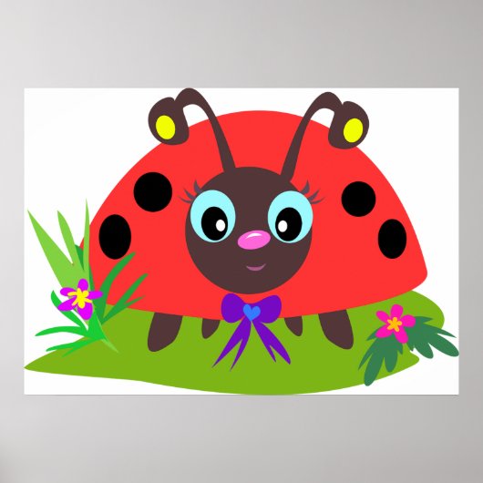 Cartoon Ladybug Bow und Blume Poster (Vorne)