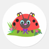 Cartoon Ladybug Bow und Blume Runder Aufkleber (Vorderseite)