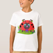 Cartoon Ladybug Bow und Blume T-Shirt (Vorderseite)