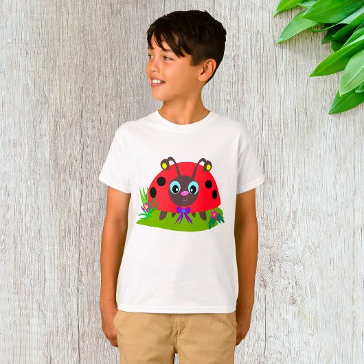 Cartoon Ladybug Bow und Blume T-Shirt