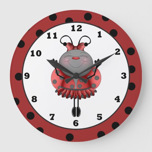 Cartoon Ladybug fun wall clock Große Wanduhr (Vorderseite)