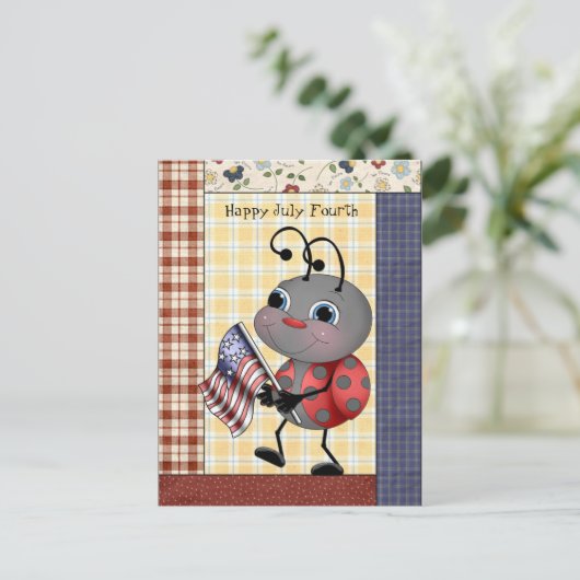 Cartoon Ladybug Juli Vierte Postkarte (Stehend Vorderseite)