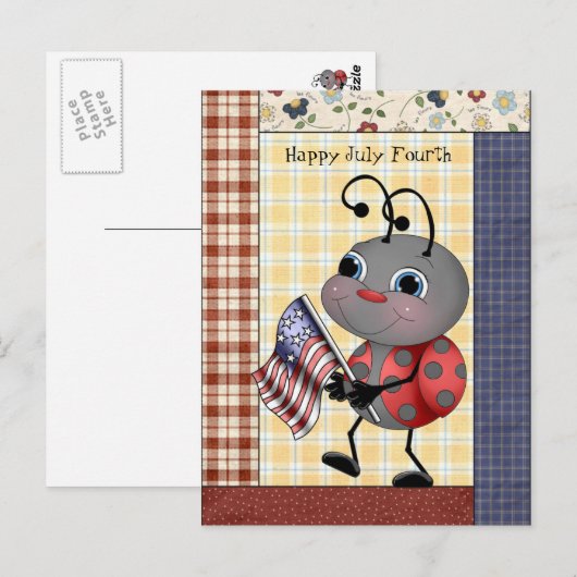 Cartoon Ladybug Juli Vierte Postkarte (Vorne/Hinten)