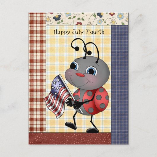 Cartoon Ladybug Juli Vierte Postkarte (Vorderseite)