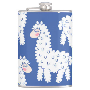 Cartoon lama alpaca, Vintage Muster Flachmann