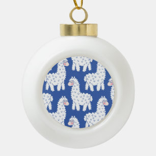 Cartoon lama alpaca, Vintage Muster Keramik Kugel-Ornament