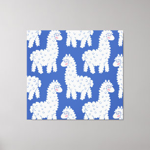 Cartoon lama alpaca, Vintage Muster Leinwanddruck