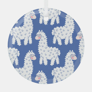 Cartoon lama alpaca, Vintage Muster Ornament Aus Glas
