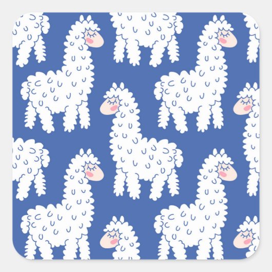 Cartoon lama alpaca, Vintage Muster Quadratischer Aufkleber (Vorderseite)