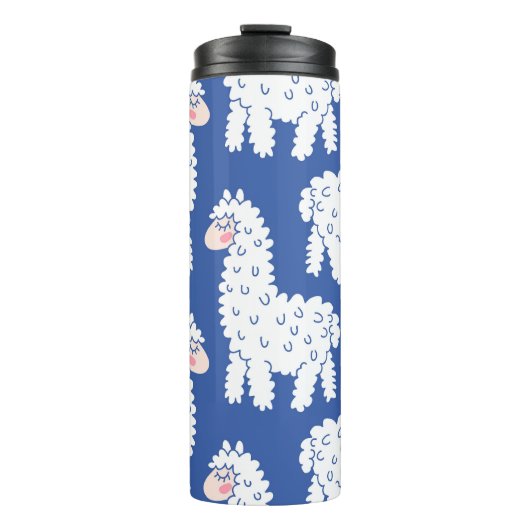 Cartoon lama alpaca, Vintage Muster Thermosbecher (Vorderseite)