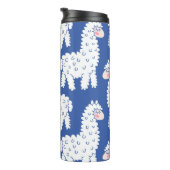 Cartoon lama alpaca, Vintage Muster Thermosbecher (Nach rechts gedreht)