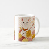 Cartoon Lama mit einem Strick Kaffeetasse (VorderseiteRechts)