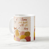 Cartoon Lama mit einem Strick Kaffeetasse (Vorderseite Links)