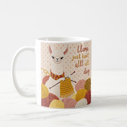 Cartoon Lama mit einem Strick Kaffeetasse (Links)