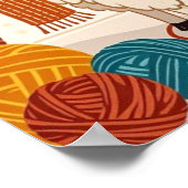 Cartoon Lama mit einem Strick Poster (Ecke)