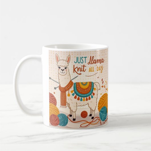 Cartoon Lama mit einem Strick-Schal-Poster Kaffeetasse (Links)