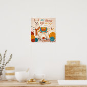 Cartoon Lama mit einem Strick-Schal-Poster Poster (Küche)