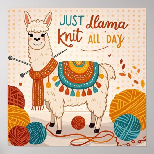 Cartoon Lama mit einem Strick-Schal-Poster Poster (Vorne)