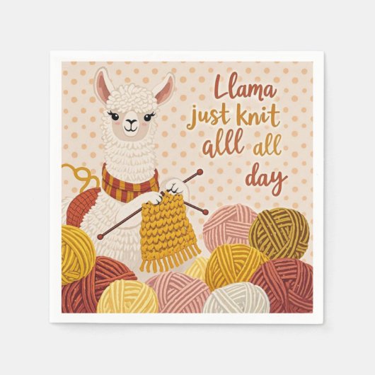 Cartoon Lama mit einem Strick Serviette (Vorderseite)