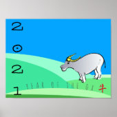 Cartoon Landscape Ox Chinesisches Neujahr 2021 Hor Poster (Vorne)