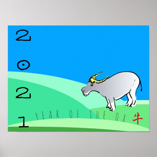 Cartoon Landscape Ox Chinesisches Neujahr 2021 Hor Poster (Vorne)