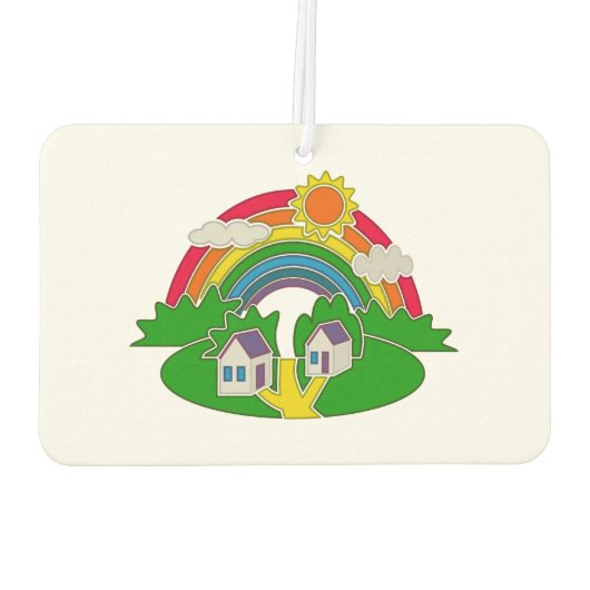 Cartoon Landschaft mit Regenbogen und Landhaus Autolufterfrischer (Rückseite)