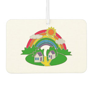Cartoon Landschaft mit Regenbogen und Landhaus Autolufterfrischer