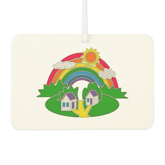 Cartoon Landschaft mit Regenbogen und Landhaus Autolufterfrischer (Vorderseite)