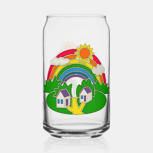 Cartoon Landschaft mit Regenbogen und Landhaus Dosenglas
