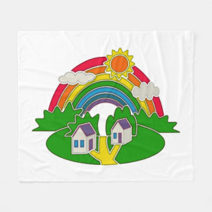 Cartoon Landschaft mit Regenbogen und Landhaus Fleecedecke