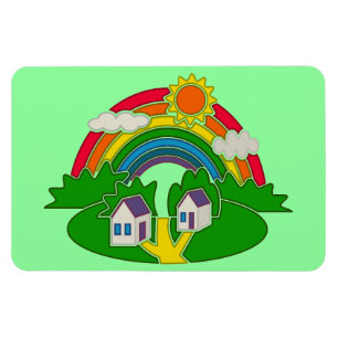 Cartoon Landschaft mit Regenbogen und Landhaus Magnet