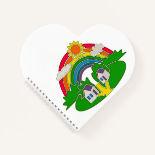 Cartoon Landschaft mit Regenbogen und Landhaus Notizblock