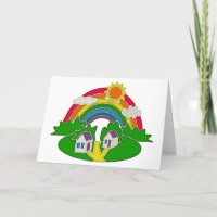 Cartoon Landschaft mit Regenbogen und Landhaus
