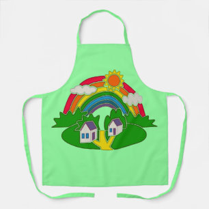 Cartoon Landschaft mit Regenbogen und Landhaus Schürze