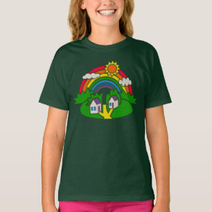 Cartoon Landschaft mit Regenbogen und Landhaus T-Shirt