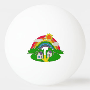 Cartoon Landschaft mit Regenbogen und Landhaus Tischtennisball