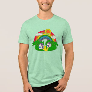 Cartoon Landschaft mit Regenbogen und Landhaus Tri-Blend Shirt