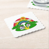 Cartoon Landschaft mit Regenbogen und Landhaus Untersetzer (angewinkelt)