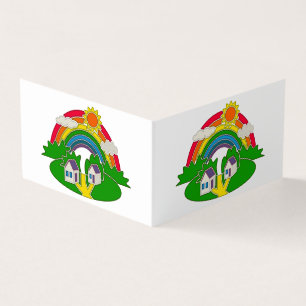 Cartoon Landschaft mit Regenbogen und Landhaus Visitenkarten