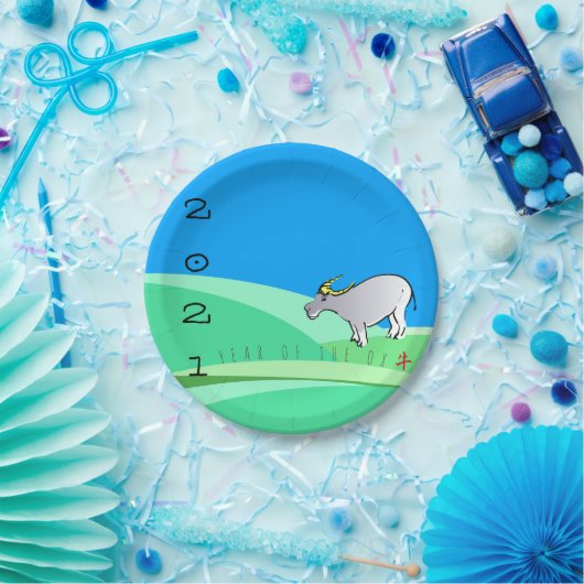 Cartoon Landschaft Ox Chinesisches Neujahr Zodiac Pappteller (Party)