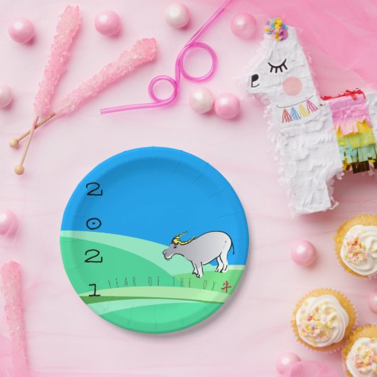 Cartoon Landschaft Ox Chinesisches Neujahr Zodiac Pappteller (Party)