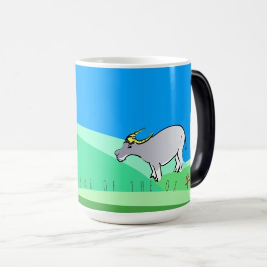 Cartoon Landschaft Ox Chinesisches Neujahr Zodiaki Verwandlungstasse (VorderseiteRechts)