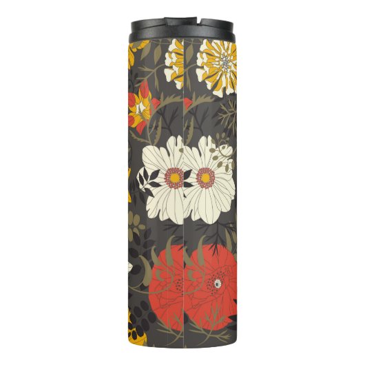 cartoon leaves and flowers on a dark background in thermosbecher (Rückseite)