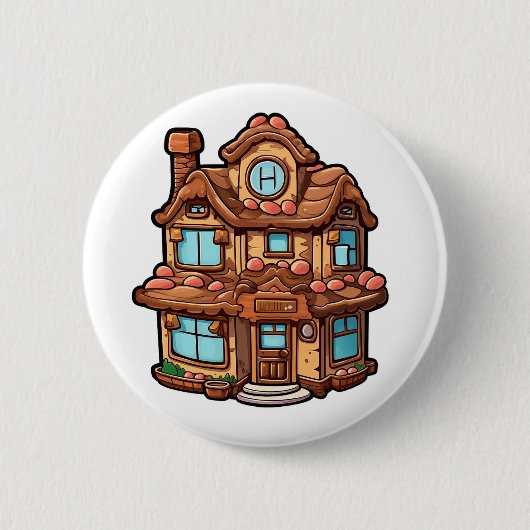 Cartoon-Lebkuchenhaus Button (Vorderseite)