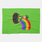 Cartoon leprechaun auf einem Topf aus Gold Geschirrtuch (Horizontal)