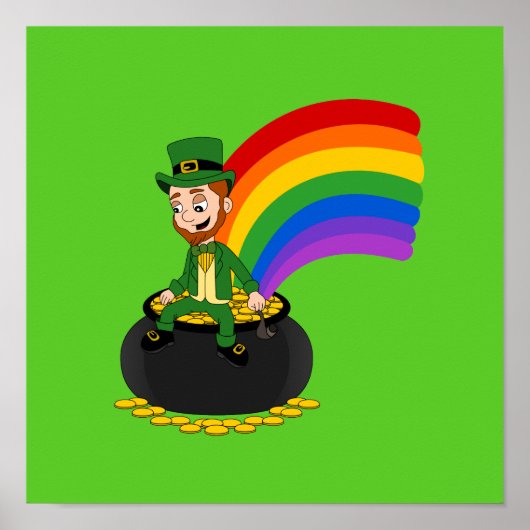 Cartoon leprechaun auf einem Topf aus Gold Poster (Vorne)