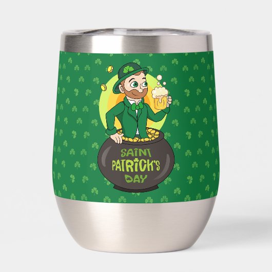Cartoon leprechaun in einem Topf mit einem Pint (Rückseite)