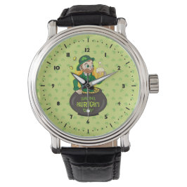 Cartoon leprechaun in einem Topf mit einem Pint Armbanduhr