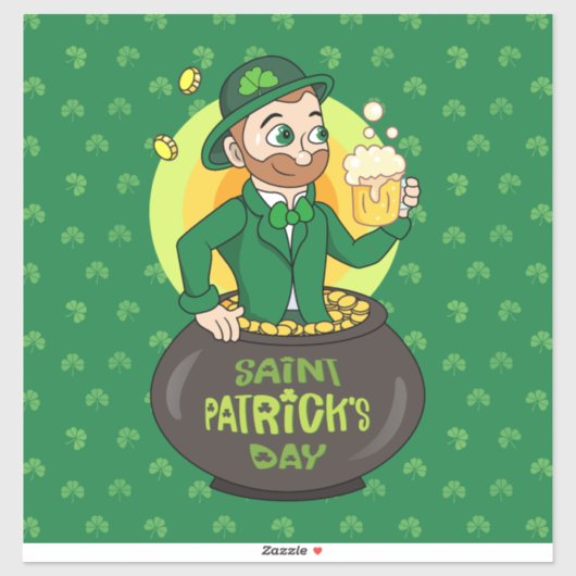 Cartoon leprechaun in einem Topf mit einem Pint Aufkleber (Blatt)
